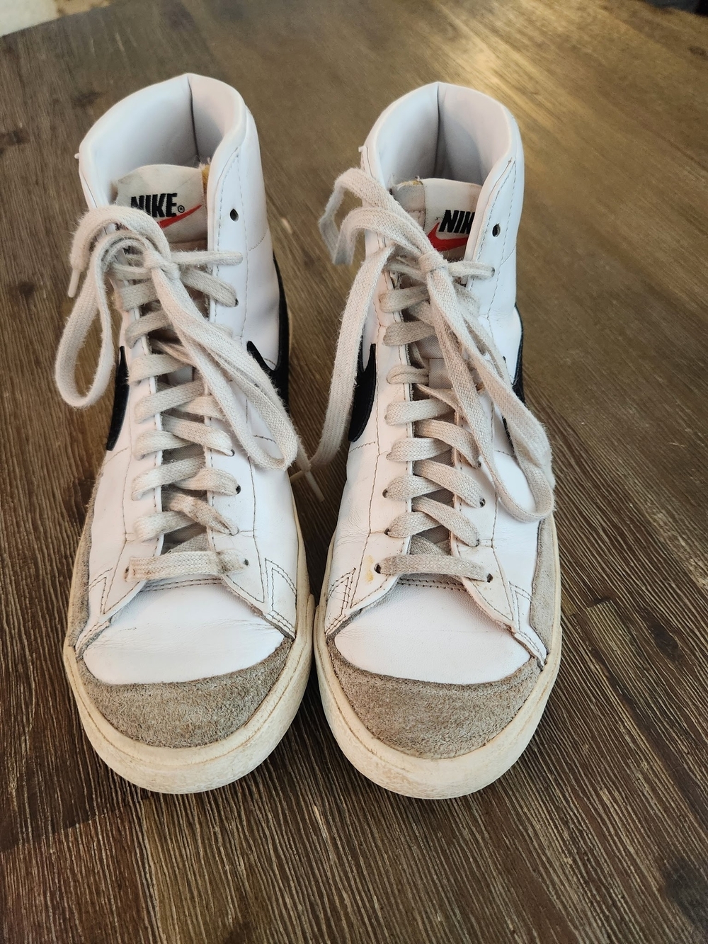 Nike Women's Blazers - size 8.5 White High-Top Sneakers with Black Swoosh